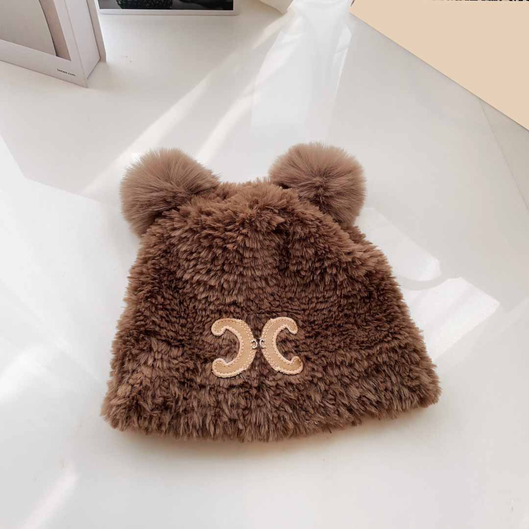 

Designer bucket hat luxury autumn and winter ladies cute fisherman's cap ear shape plush warm touch comfortable casual fashion trend very nice, Coffee