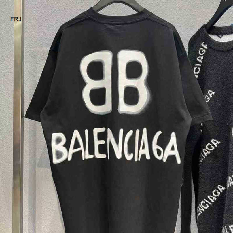 

Mens T-shirt Balencaigass Tee Balenciga Hip Hop Trendy t Shirts Summer Original Paris Spring and Style Bb Luminous Graffiti Letters on the b, Black + original packaging