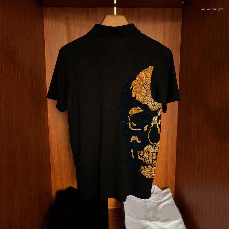 

Men's Polos Body Leisure Polo Shirt Hip Hop Loose Fashion Diamond 3D Shiny Short Sleeve Summer Style, As shown asian size