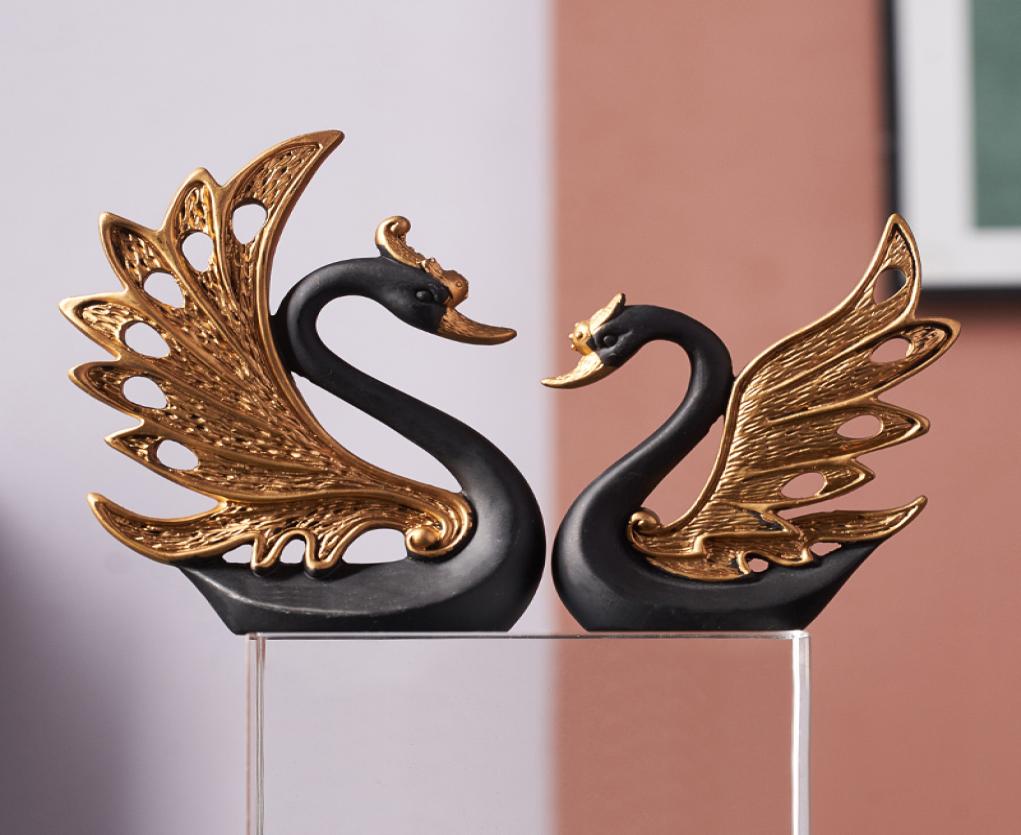 

A Pair Of Swan Statue Home Decor Sculpture Modern Living Room Art Ornaments Animal Home Decoration Accessories Wedding Gifts T2007