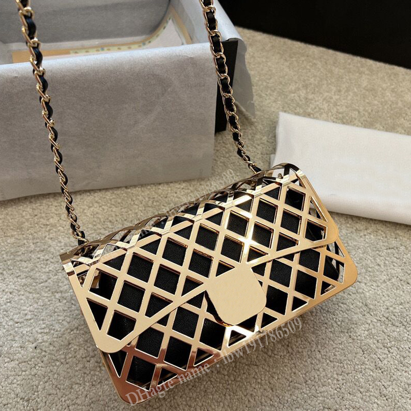 

2022 Fashion vintage handbags designer womens bags metal material handbag for women Inner leather gold chain bag mini crossbody and shoulder bags