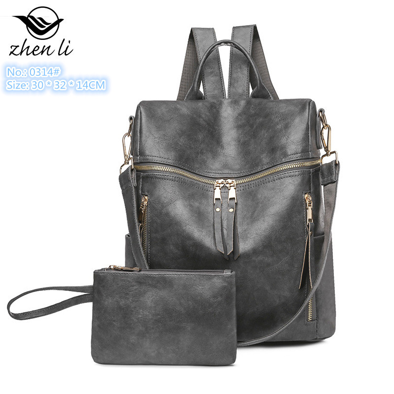 

Wholesale factory ladies shoulder bag 6 colors outdoor travel leisure leathers backpacks street trend Leopard print handbag solid color leather fashion backpack, Blue-0314#