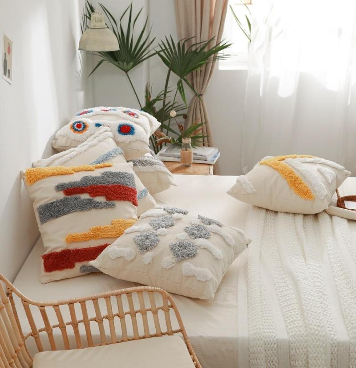 

Pillow Nordic Style Plush Stretch Rectangle Waist Back Cushions Fourcorner Tufted Embroidery Chair Pad Fashion Home Decoration9282281