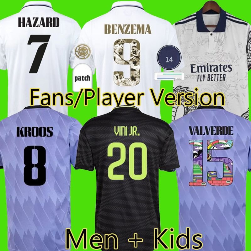 

BENZEMA Finals soccer jerseys 22 23 football shirt VINI JR CAMAVINGA TCHOUAMENI REAL MADRIDS VALVERDE HAZARD ASENSIO MODRIC camiseta men kids kit thailand, 2223 third + lfp