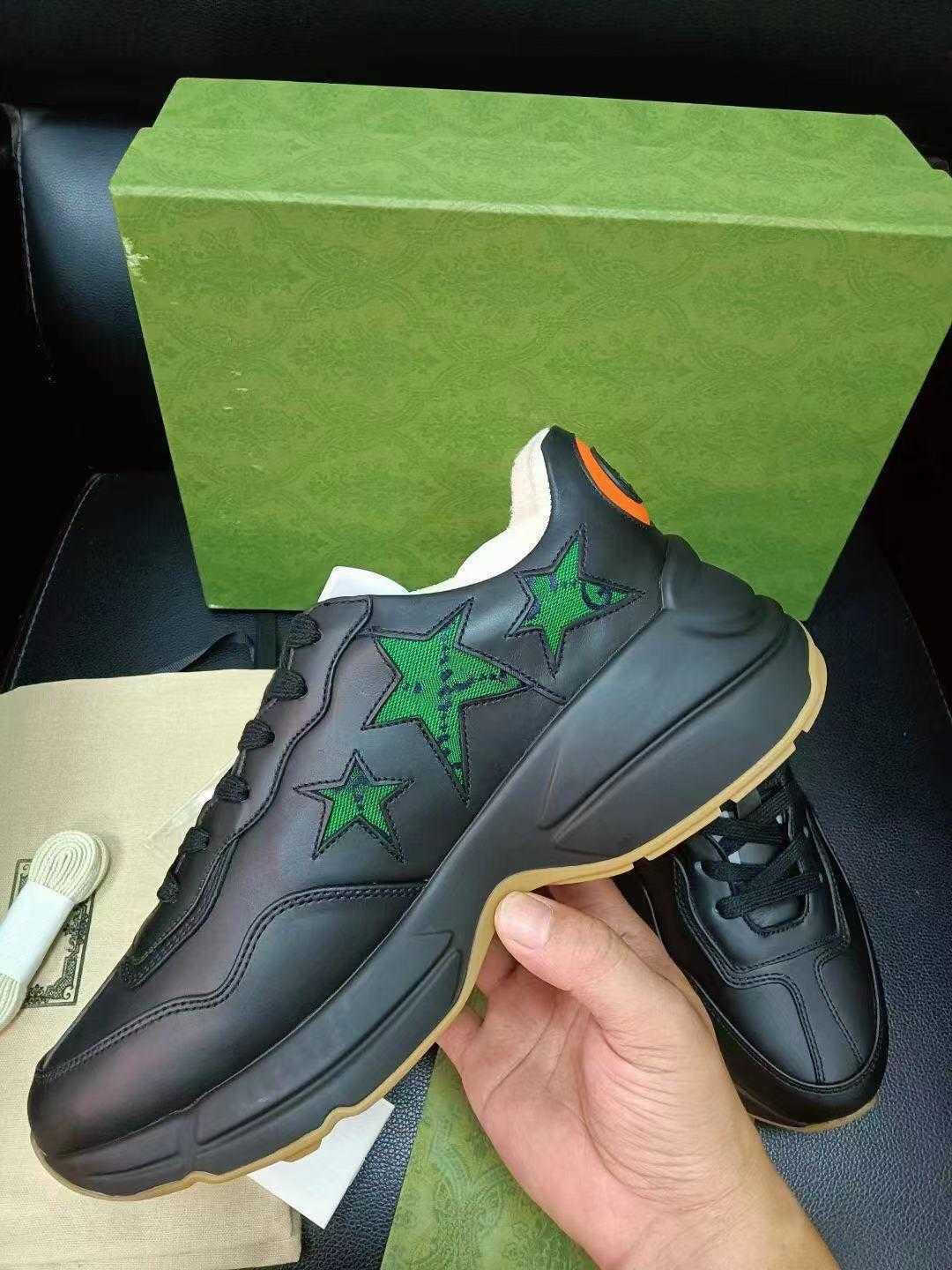 

Mens Women Sneaker Real Leather Shoes Comfortable Casual Fashion White Italy Rhyton Sneakers Trainers Vintage Chaussures Ladies For, As picture