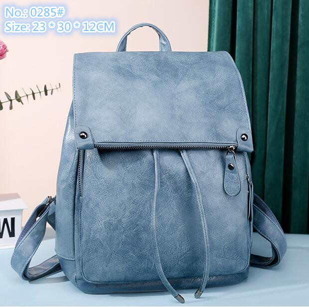 

Wholesale women shoulder bag 5 colors multifunctional soft leather backpack simple Joker solid color womens handbag large capacity vertical leisure backpacks, Blue-0285#