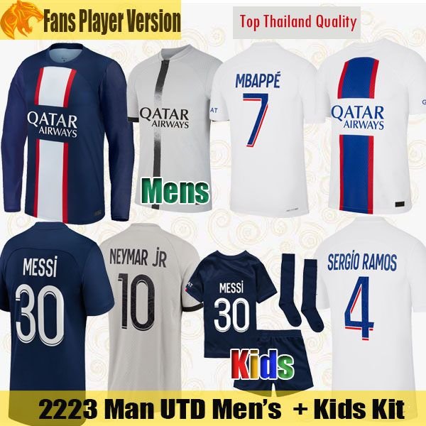 

22 23 Maillots de foot Soccer Jerseys MBAPPE 2022 2023 HAKIMI SERGIO RAMOS WIJNALDUM ICARDI PSGs Camiseta futbol Football shirt Mens Long Sleeve Jersey Kids Kit FIF, 2223 third