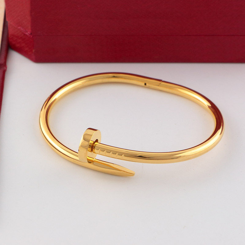 

Men Nail Bracelet cuff Bangle Titanium Steel 18K Gold Plated Inlay Diamond Screw Cuff Bracelets Women Love Jewelry Gift Size 16 19
