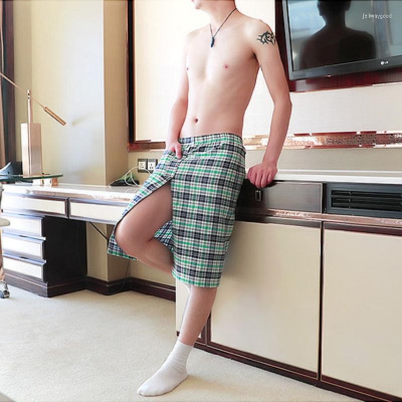 Men&#039;s Sleepwear Men Plaid Nightdress Sexy Lingerie Temptation Men&#39;S Underwear Casual Home Bath Skirt Breathable Sweat Polyester Broadc-image-822695098