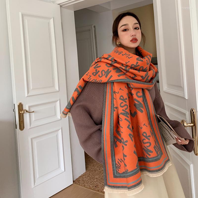

Scarves Luxury Double-sided Scarf Women Winter Warm Cashmere Shawl Printed Soft Thin Blanket Holiday Gift
