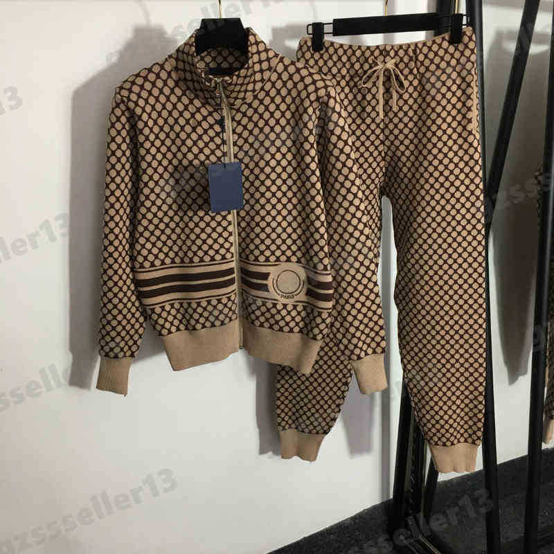 

Womens Outfit Knitted Tracksuits Designer Two Piece Sets Fashion Brand Printed Stand Collar Long Sleeve Zip Cardigan Jacket Casual Trousers, 13