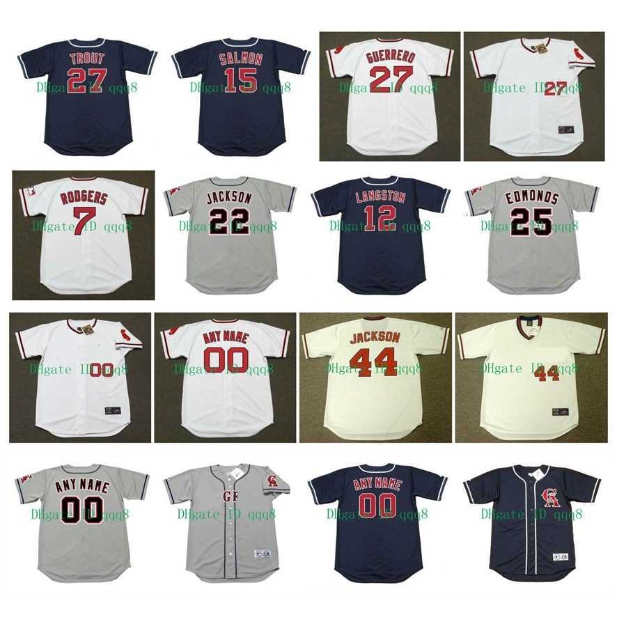 

College Baseball Wears Vintage California Jerseys TIM SALMON MIKE TROUT BO JACKSON ALBERT PUJOLS REGGIE JACKSON JIM ABBOTT BUCK RODGERS ROD CAREW ALOMAR Baseball, 1980's white