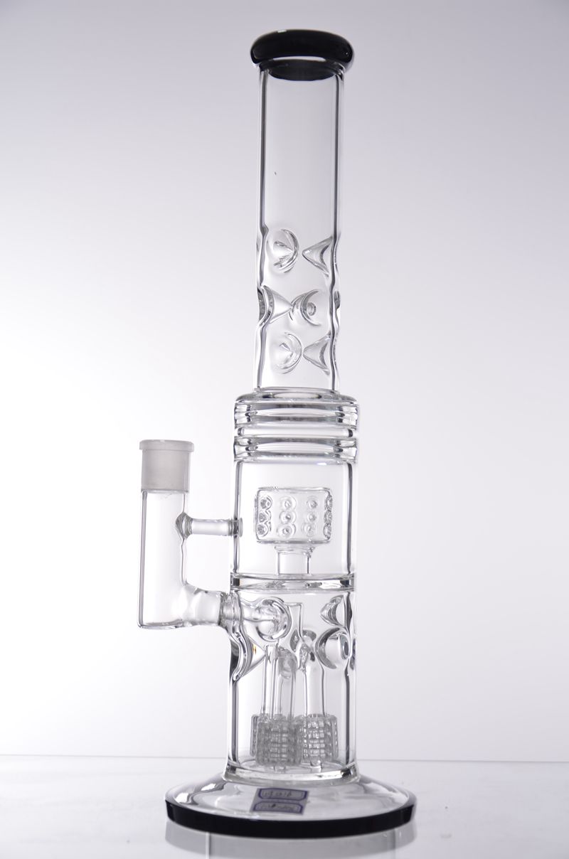

16 Inch Clear Glass Bong Hookahs with Tire Perc Double Layer Water Recycler Dab Rig Pipes for Smoking