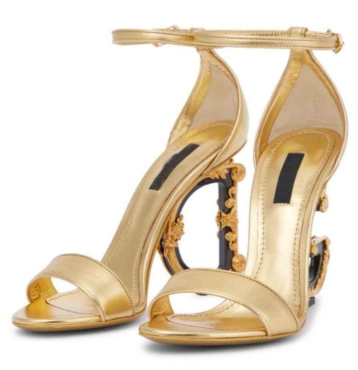 Carbon Brands Keira Pelle di lusso Sandali da donna placcati in oro Scarpe Barocche con tacco a D e G Party Wedding Lady Sexy Gladi dolcely e gabban