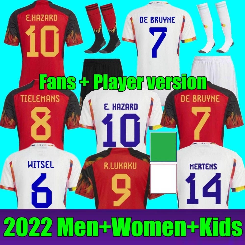 

New 2022 Belgiums Soccer Jerseys fans Player version COURTOIS hazard LUKAKU TIELEMANS Michy Batshuayi Kevin De Bruyne KOMPANY men Women kids Football thailand