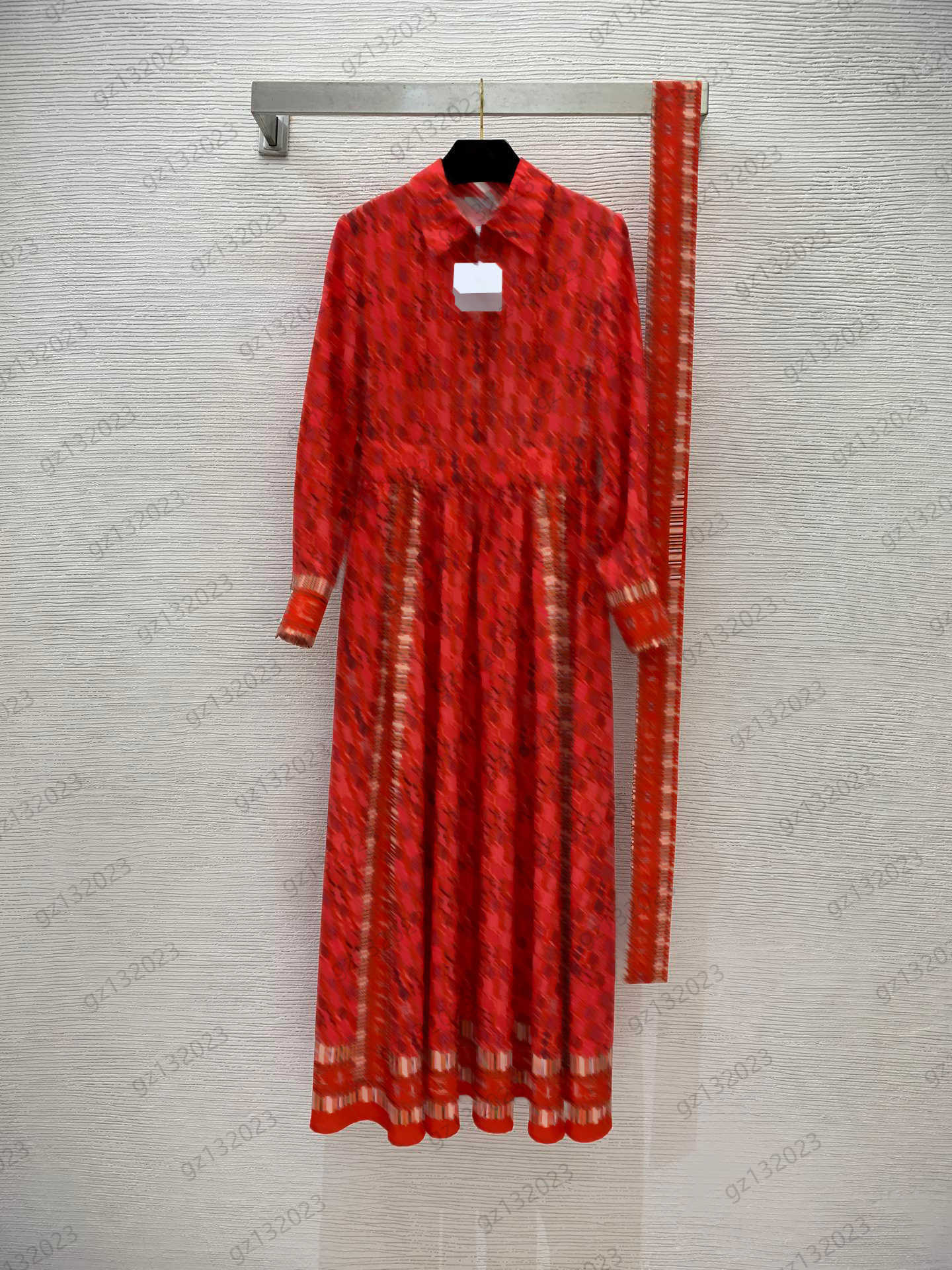 

Casual Dresses Womens Designer Clothing Brand Lapel Letter Print Long Sleeve Maxiskit Button Flap Belt Slim Pressure Plait Dress Sense Of Design Women Clothes