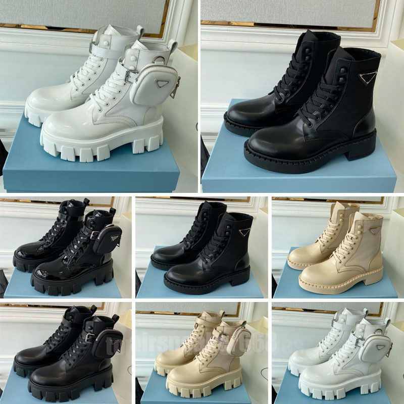 

Designer Men Women Boots Monolith shiny Detachable Nylon Pouch Combat Shoes nylon Hailf Outdoor Thick Bottom Mid-length Boot 35-41, Color 3