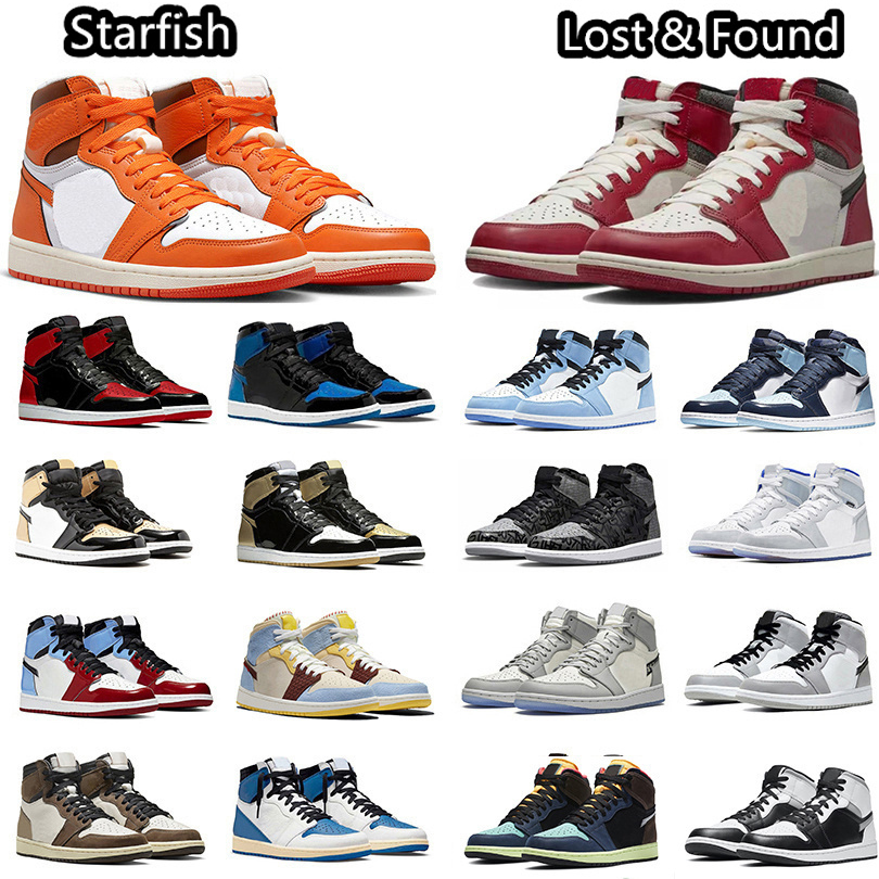 

Travis Scotts Basketball Shoes Lost and Found 1s Starfish Fearless Rebellionaire Patent Bred University Blue Racer Blue Sneakers for Men Women, Item#30
