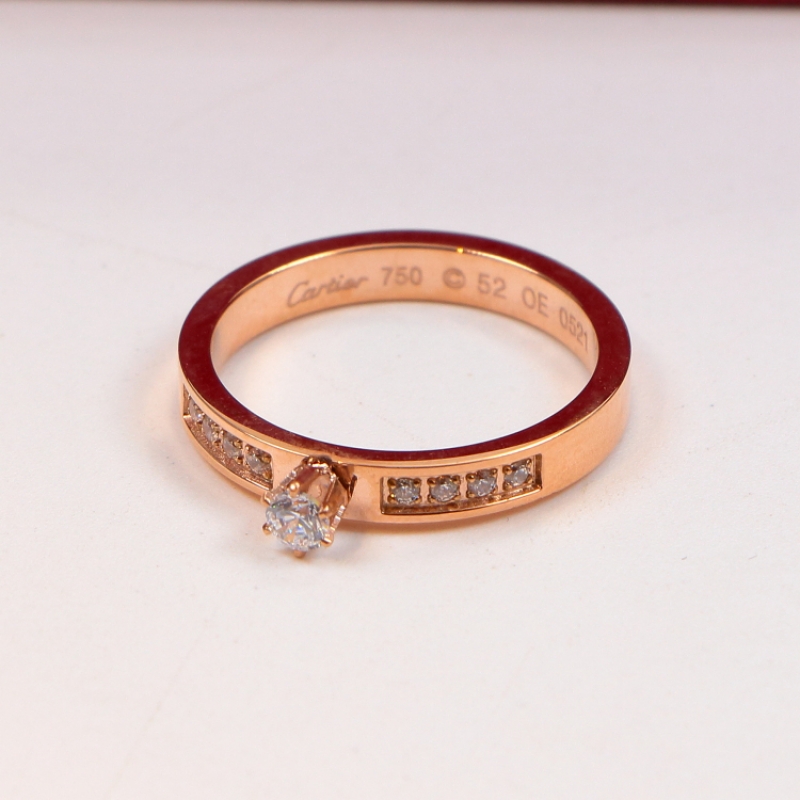 

2022 Cartier single row diamond single diamond ring 18K rose gold lovers ring wholesale