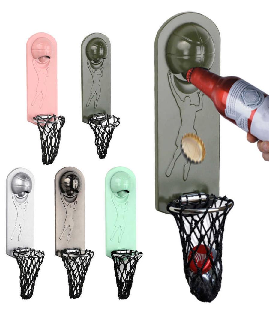 

Wall Mount Basketball Opener Multifunctional Creative Bottle Opener With Pocket Wine Beer Opener Magnet Kitchen Gaet X0803