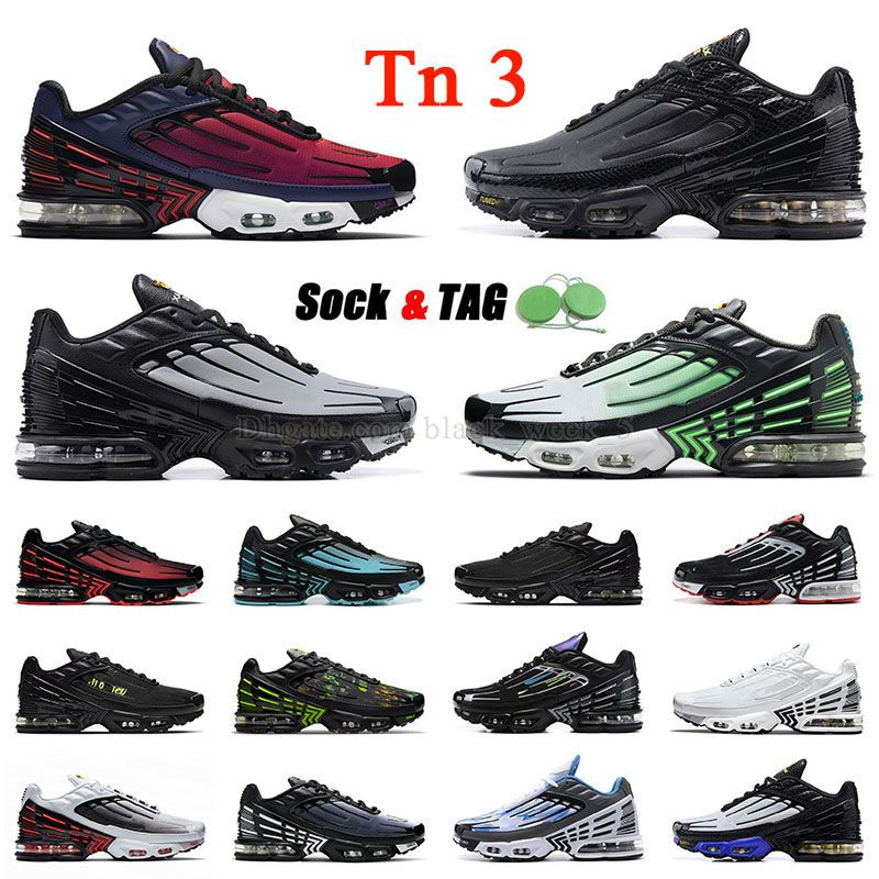 

Authentic Tn Plus 3 Running Shoes Top Quality Tn3 Leather Black Multicolor Triple White Purple Gold Volt Green Camo Grey University Blue Obsidian Sneakers Trainers, A31 39-45 leather triple white