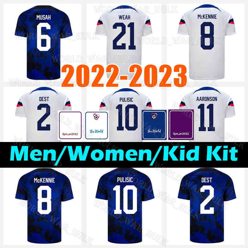 

10 PULISIC 2 DEST 8 MCKENNIE Soccer Jerseys 2022 11 AARONSON 6 MUSAH USA Alex MORGAN WEAH LLOYD America Football Shirt United States USWNT LLETGET MEN women KIDS SET KIT, Men 2022 jersey(mei guo dui)