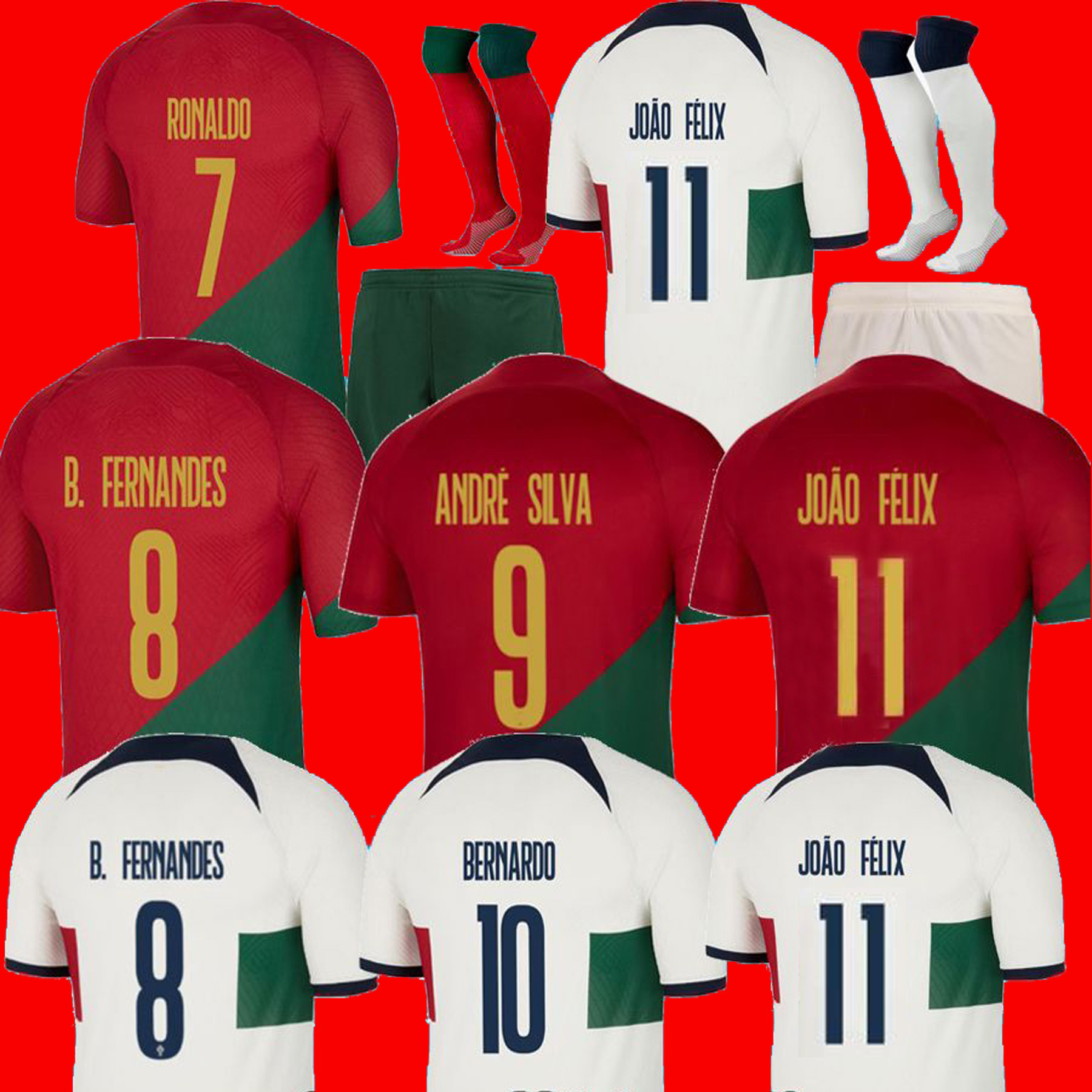 

JOAO FELIX Portugal soccer jerseyS world cup 2022 RUBEN NEVES Portuguese football shirt BERNARDO BRUNO FERNANDES camisa de futebol men women kits kids equipment, 2022 away kids+socks