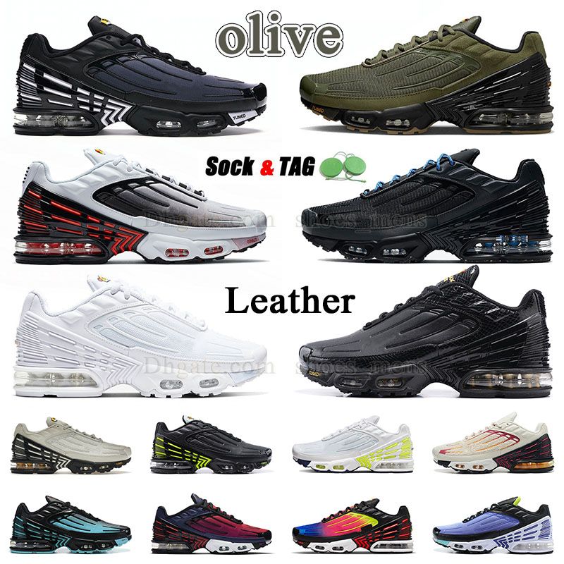 TN plus 3 chaussures de course pour hommes grande taille 46 Triple Triple Black Blue blanc Nouveau Olive Gree Plateformes en cuir Sneaker Obsidia