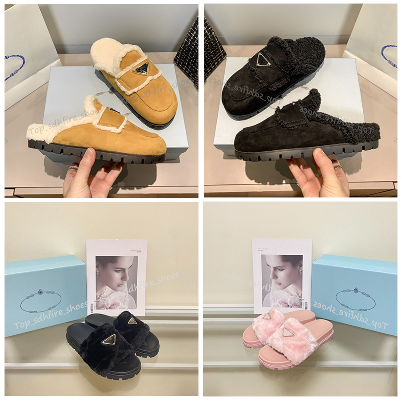 

2022 Designer Woman Slippers Fashion Luxury Warm Memory Foam Suede Plush Shearling Lined Slip on Indoor Outdoor Clog House Women Sandals