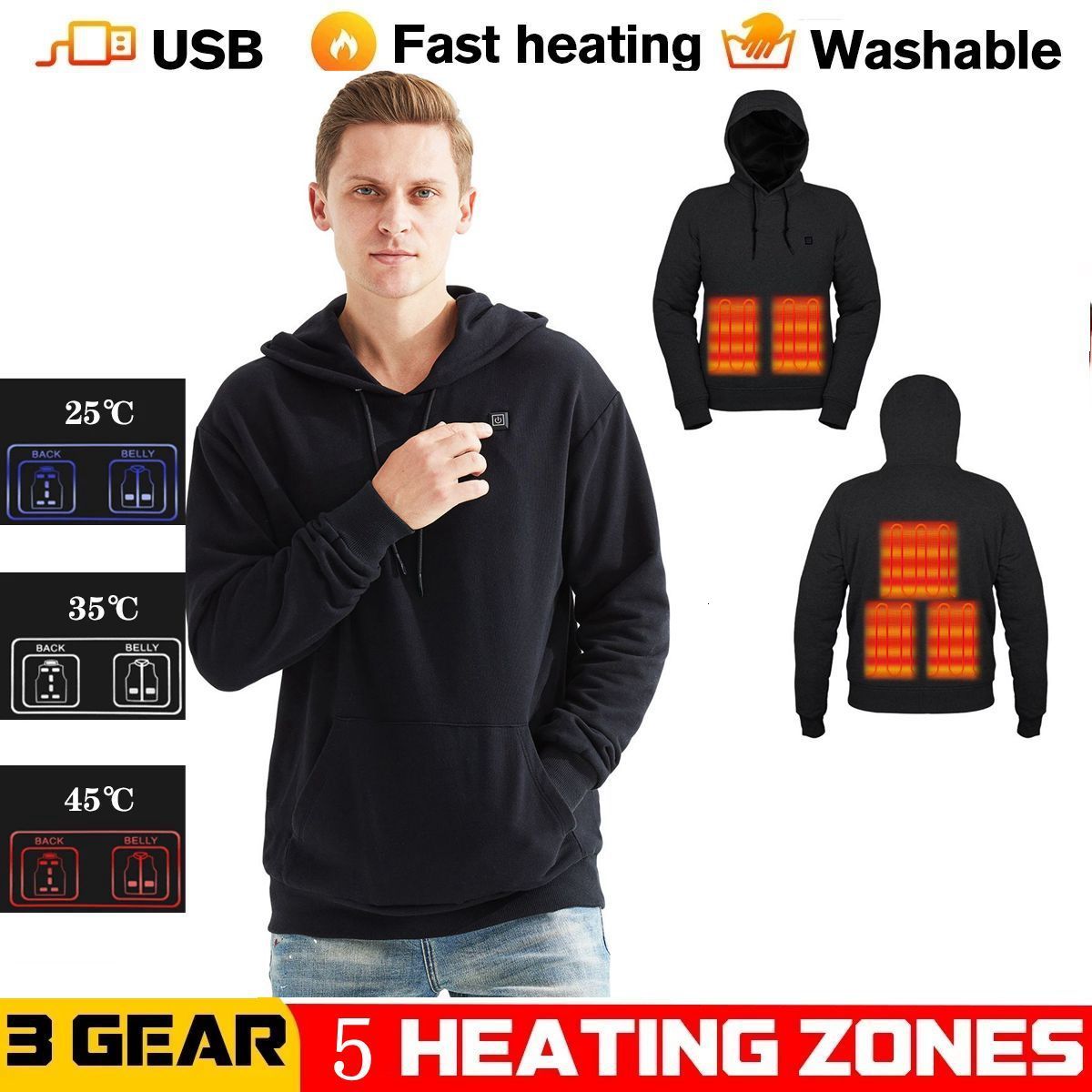 

Men's Hoodies Sweatshirts Winter and women's USB Heated hoodies Cotton Zipper Pocket Wool Thick Lovers Fallwinter Heating casual 221124, Gray