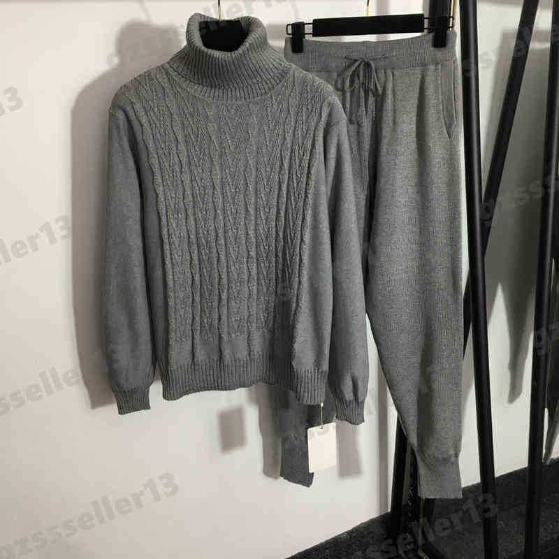 

Luxury Knitted Tracksuits Designer Sweater Pants Suit Fashion Brand Turtleneck Thermal Sweaters Two Piece Women Sets
