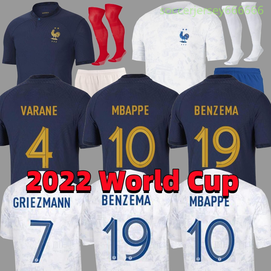 

BENZEMA MBAPPE 2022French soccer jersey GIROUD 9 RABTOT DEMBELE GRIEZMANN TCHOUAMENI UPAMECANO L.HERNANDEZ KONATE PAVARD GUENDOUZI SALIBA COMAN VARANE MUANI KIDS, 2022 away aldult world cup