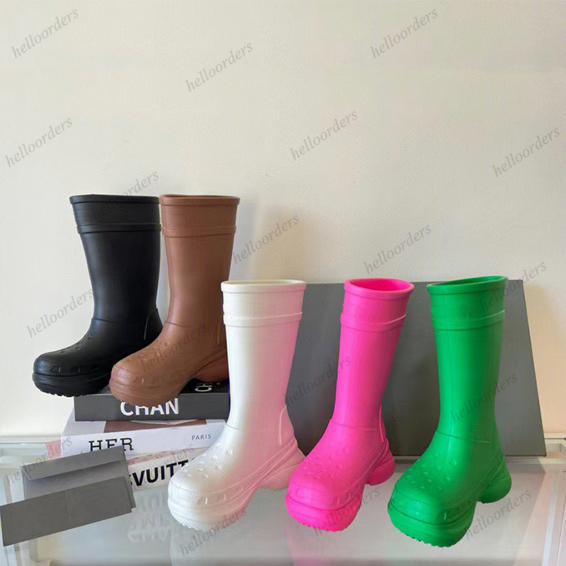 

Designer Croc rain boots Cross triple s rubber round head luxury waterproof jointly women bootes european american fashion boots with thick soles size 35-45, No box