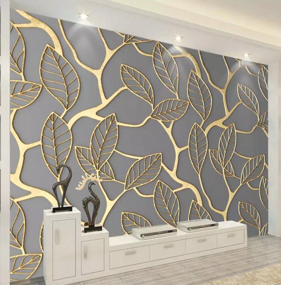 

Wallpapers Custom Any Size Wall Cloth 3D Gold Threedimensional Embossed Leaves Mural Living Room Bedroom Decoration Paper Roll Fr2028806, Black