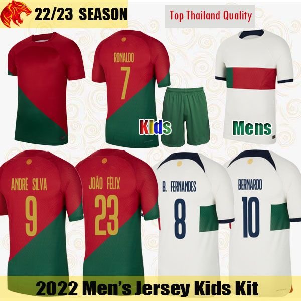 

Portugal Soccer Jerseys 2022 World Cup 2023 JOAO FELIX PEPE RAPHAEL Football Shirt BERNARDO B. FERNANDES ANDRE SILVA camisa de futebol JOAO CANCELO men kids kits FIF, 2223 away