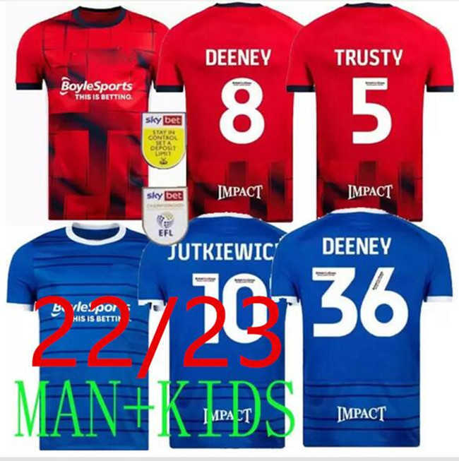 

22 23 Birmingham Soccer Jerseys City Deeney Bela Lukasz Jutkiewicz Hogan 2022 Bela Sam Gallagher Pedersen Dean Sunjic Men Kids Kits Away Red