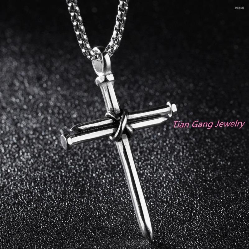 

Pendant Necklaces Fashion Jewelry Boys Mens Chain Polished Cross Necklace High Quality Stainless Steel Round Box Link Silver Color