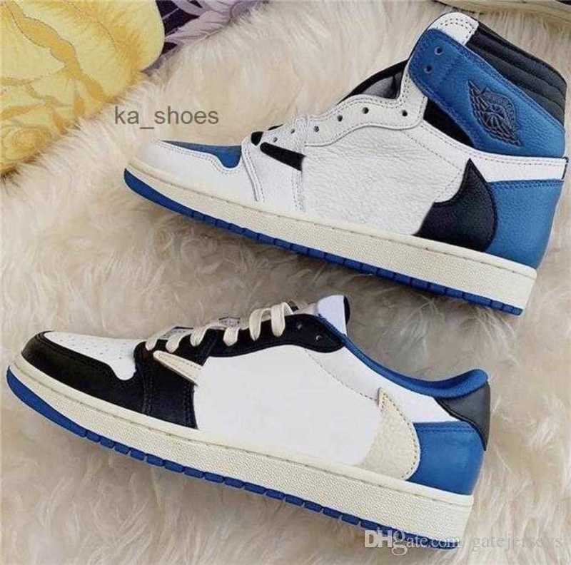 

Authentic Travis S x Fragment 1 High OG SP Low Shoes Military Blue TS Black Sail Shy Pink Men Women Sports Sneaker