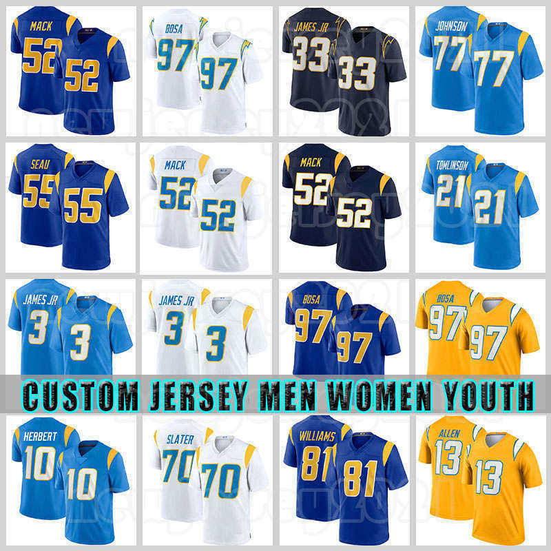 

10 Justin Herbert 3 Derwin James Jr 52 Khalil Mack Football Jerseys Joey Bosa Keenan Allen J.c. Jackson Austin Ekeler Chargers Mike Williams, Custom mens (s d)