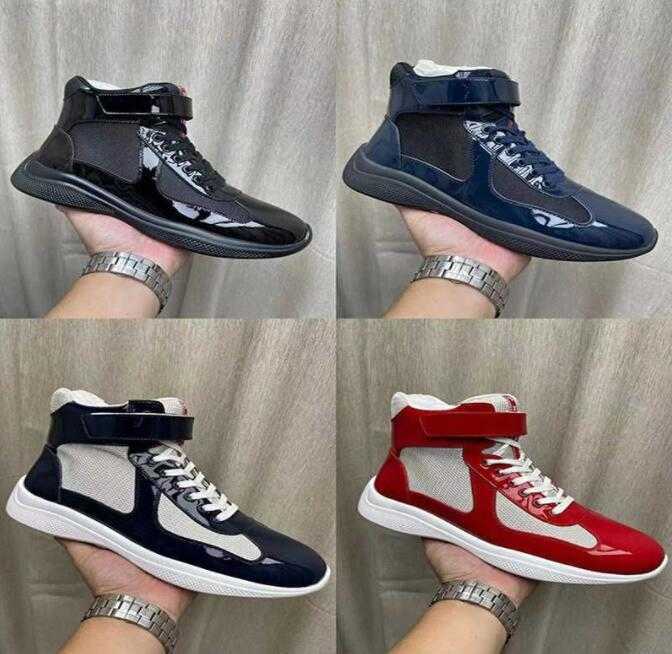 

Casual Men America's Cup Sneakers Platform Leather Patent Leather Flat Trainers Black Mesh Lace-up Shoes Outdoor Runner Trainers NO53