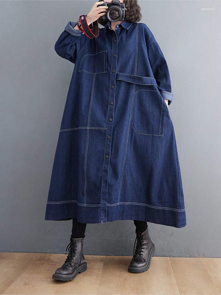 

Women's Trench Coats Women's Women 2022 Autumn Spring Windbreaker Cardigan Pockets Loose Denim Korean Fashion Long Coat Female, Blue