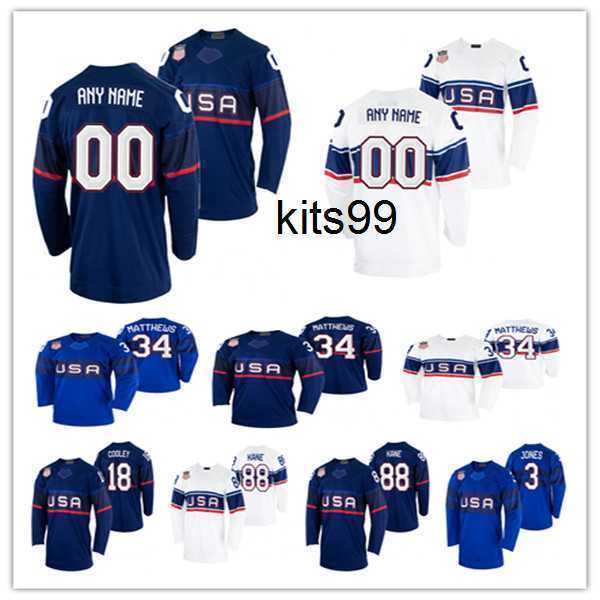 

2022 Beijing Winter Ice USA Hockey Jerseys Johnny Gaudreau Patrick Kane Max Pacioretty Dylan Larkin Jack Eichel Auston Matthews Jack Hughes, Man white
