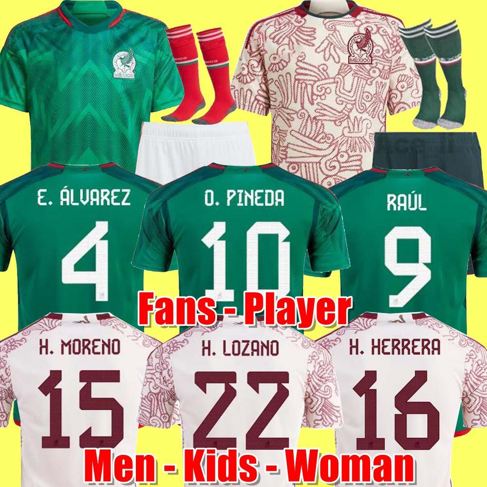 

FANS player 2022 mexico home away soccer jerseys LOZANO Vega RAUL football kit shirt Camisetas de futbol ALVAREZ maillot foot men kids women set uniform Corona Moreno, Away kids