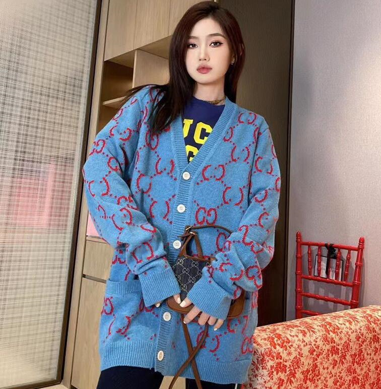 

new Women's Sweaters Cardigan Fashion Long Sleeve Knitwear Women designer Sweaters, Blue