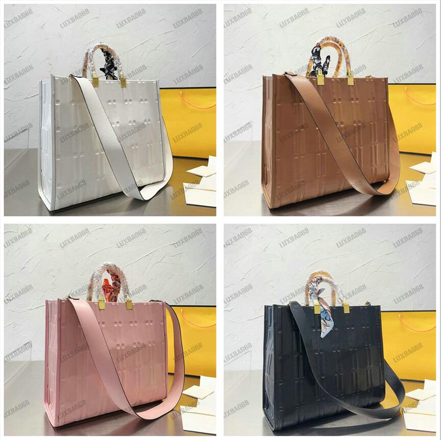 

Medium Sunshine Shopper Designer Leather Tote Bag Women's Italy ROMA Handbag With 3D-texture F motif rigid tortoiseshell-effect plexiglass handles, 01#