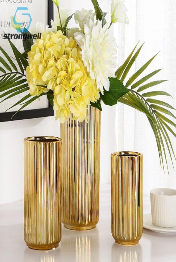 

Vases Strongwell Nordic Gold Electroplated Ceramic Vase Living Room Desktop Display Ornaments Home Decoration Flower Artware