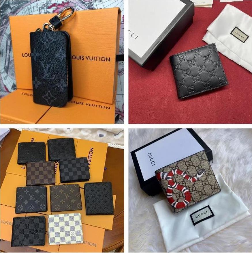 

5AA Louis vuitton New lv Quality Designers Men genuine leather wallets flower card holder France Paris plaid style purse mens Clutch wallet gucci, A+