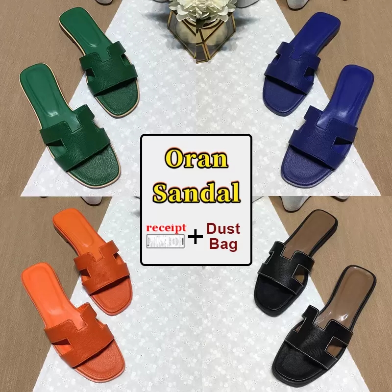 

H brand designer Fashion Women Slippers Oran Sandal Solid Beach Slides Lychee Skin Metallic Silver Lime Royal Dark Grey Khaki Maroon Fonce Classic Shoes Sandals