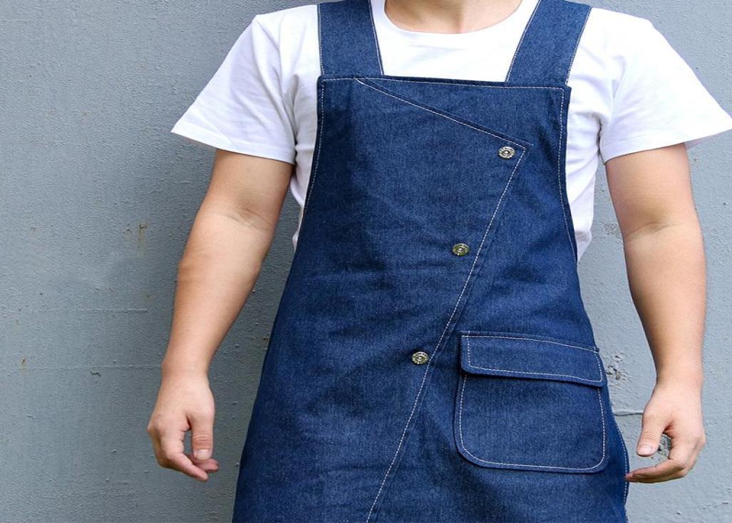 

Aprons Cowboy Solid Denim Painting Apron Women For Kitchen Accessories Cafe House Cleaning Cooking Baking Pocket Master Pinafore