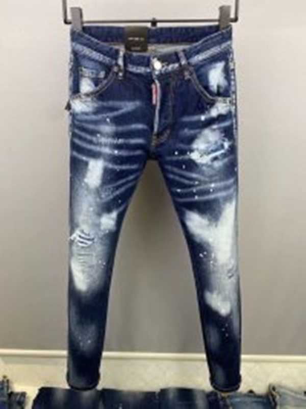 2022 New Men Jeans Hole Light Blue Dark gray Italy Brand Man Long Pants Trousers Streetwear denim Skinny Slim Straight Biker Jean for D2 Top